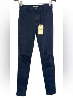Vibrant ripped knee skinny jeans high-rise black stretch distressed 29